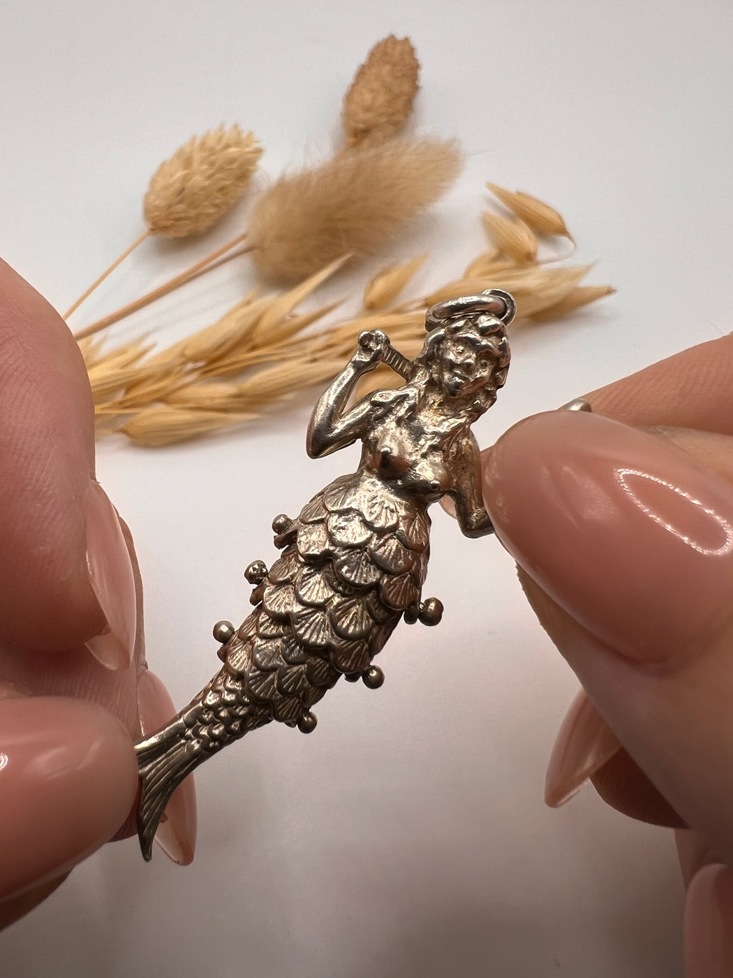 Rare Large Vintage Articulated Silver Mermaid Pendant