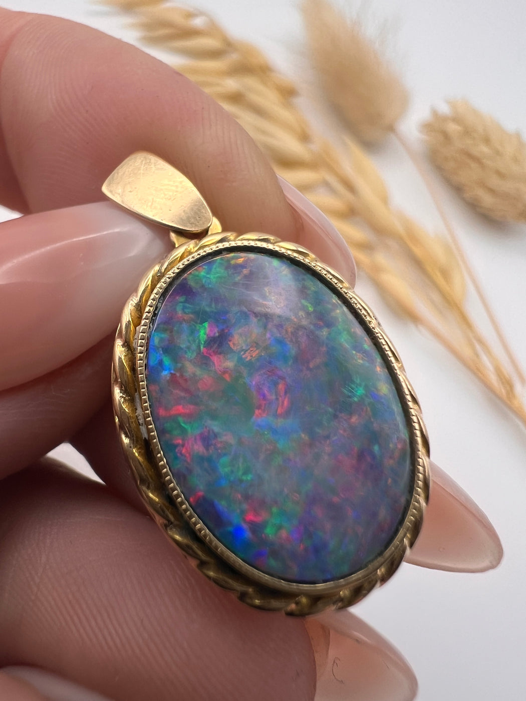 9ct Yellow Gold Australian Black Opal Pendant