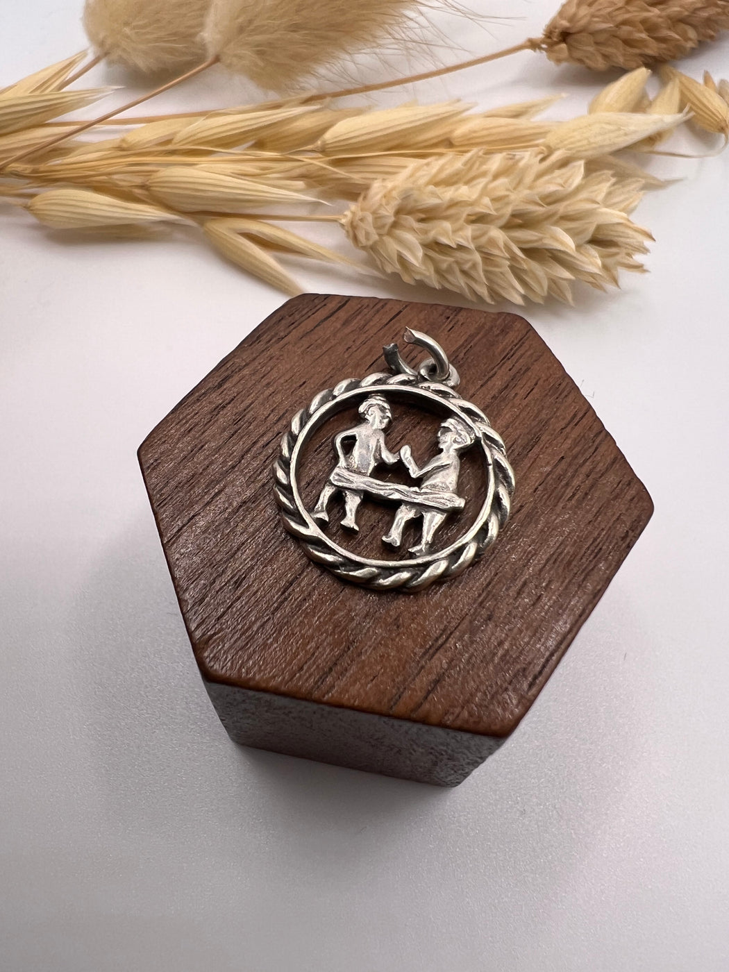 Vintage Silver Zodiac Gemini Twins Charm