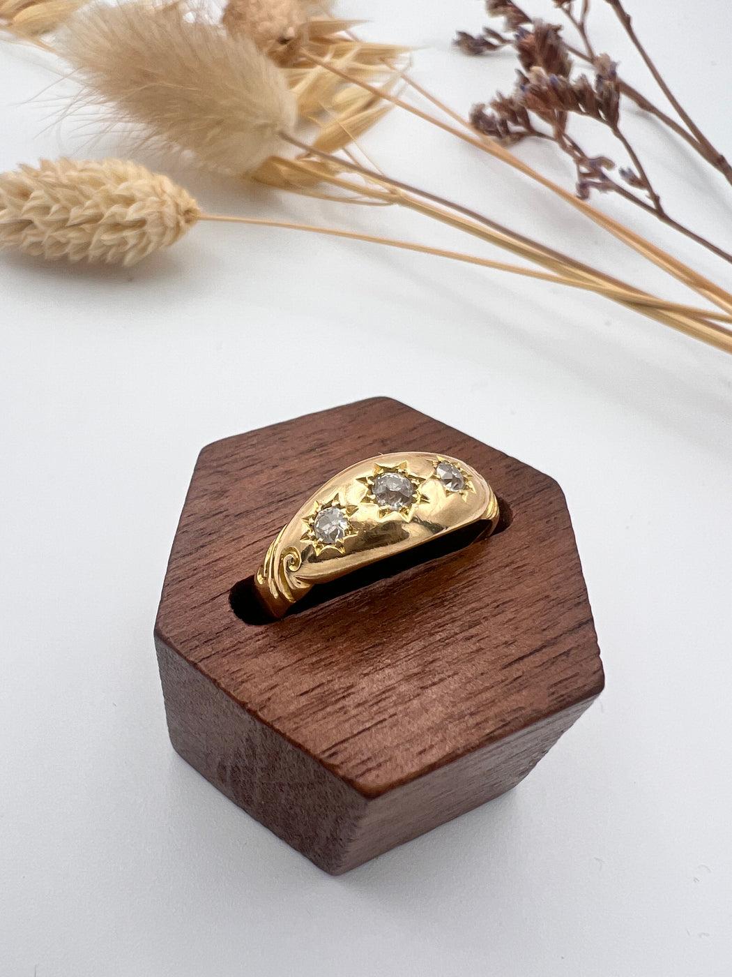 18ct Old Cut Trilogy Diamond Ring