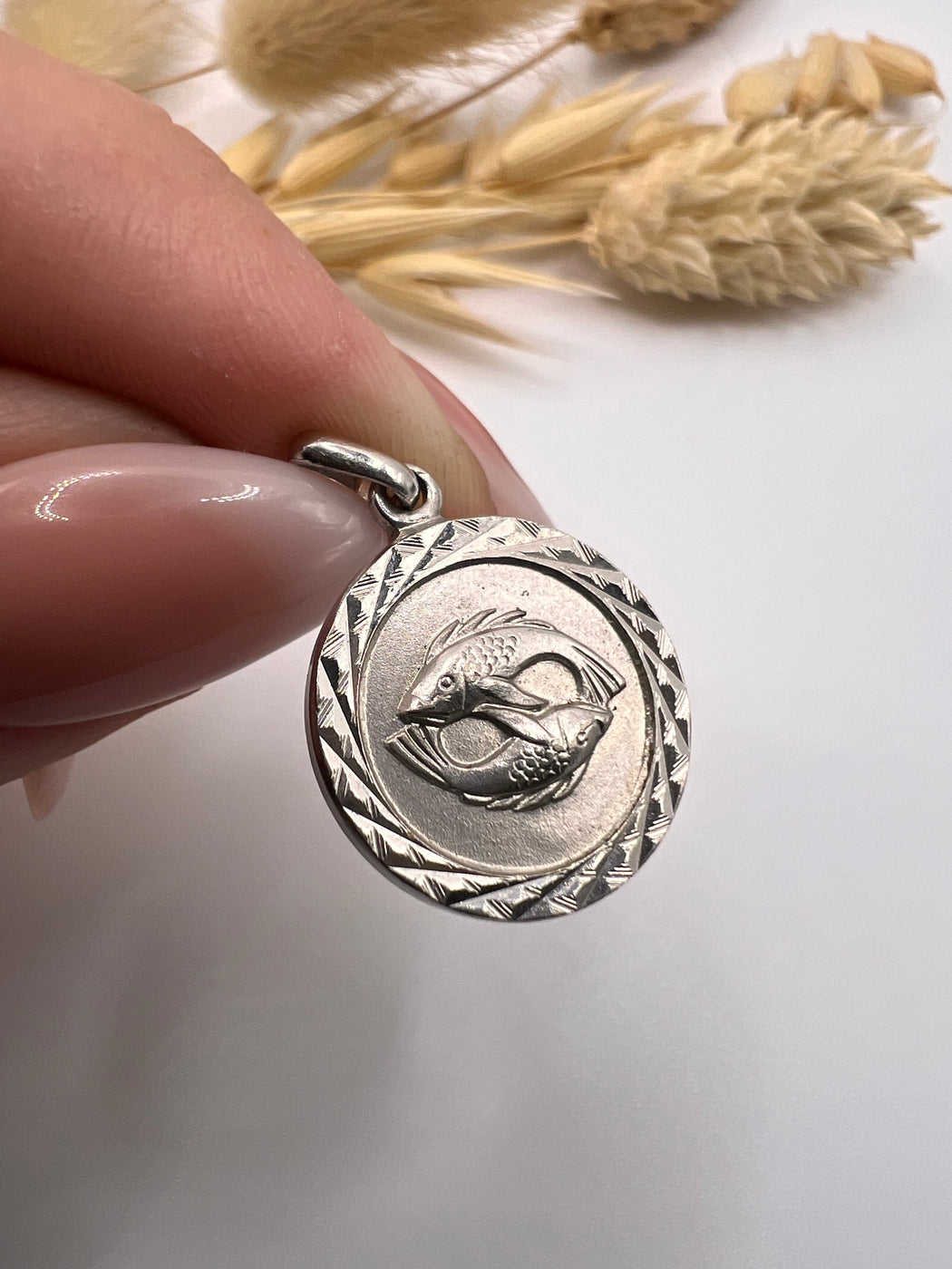 Vintage Silver Zodiac Pisces Fish Medical Alert Medallion