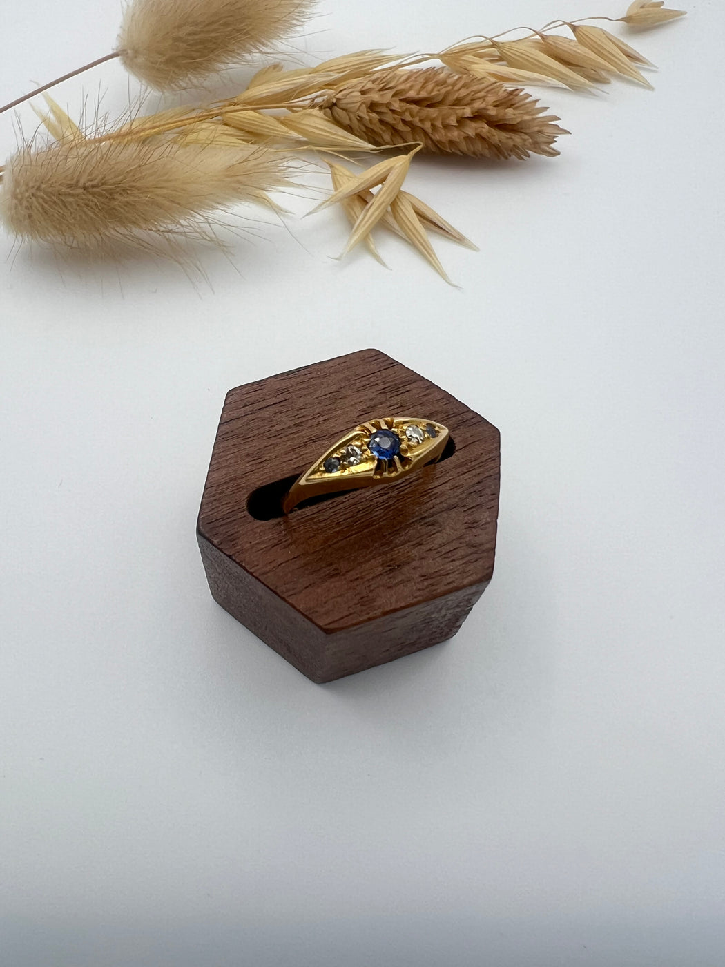 18ct Gold Sapphire and Old Cut Diamond Ring
