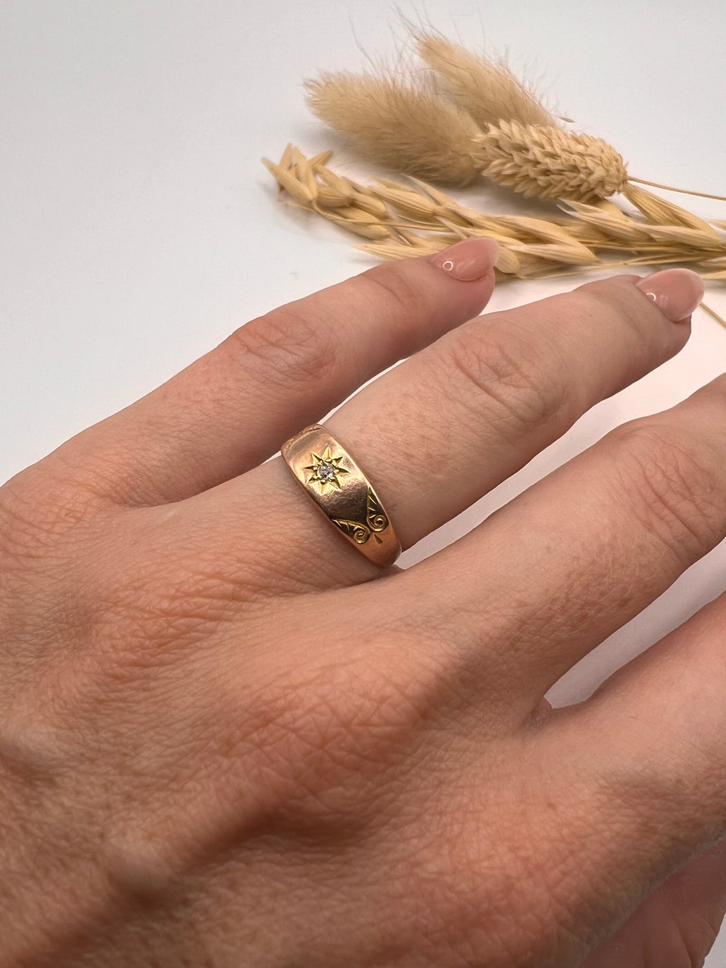 9ct Rose Gold Star Set Diamond Gypsy Ring