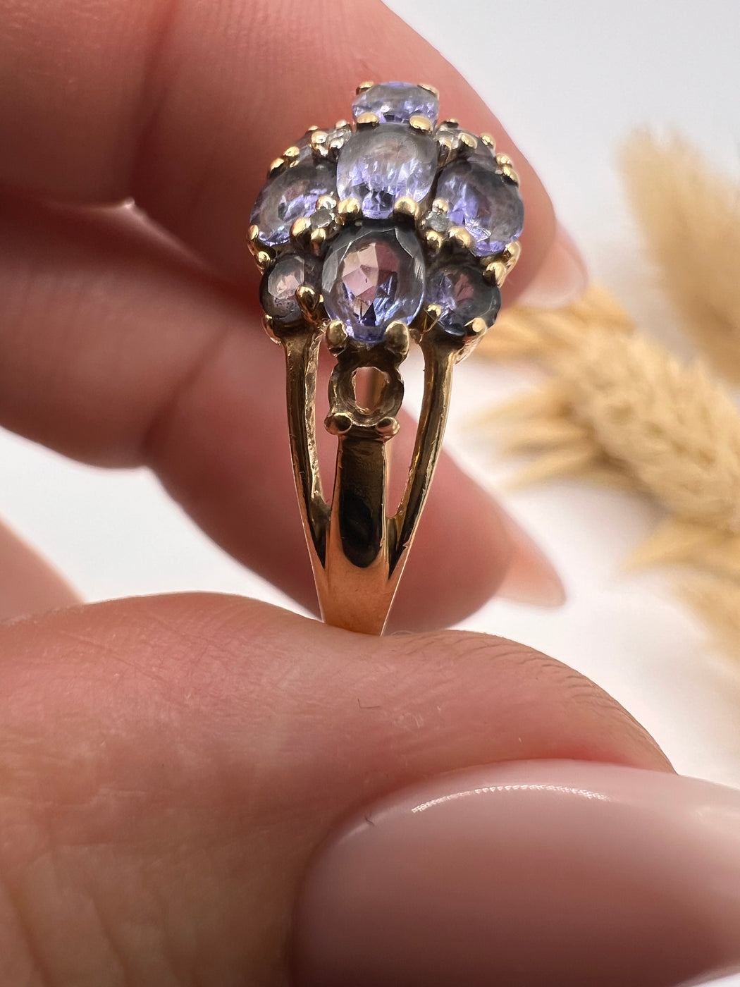 9ct Vintage Tanzanite and Diamond Cluster Ring