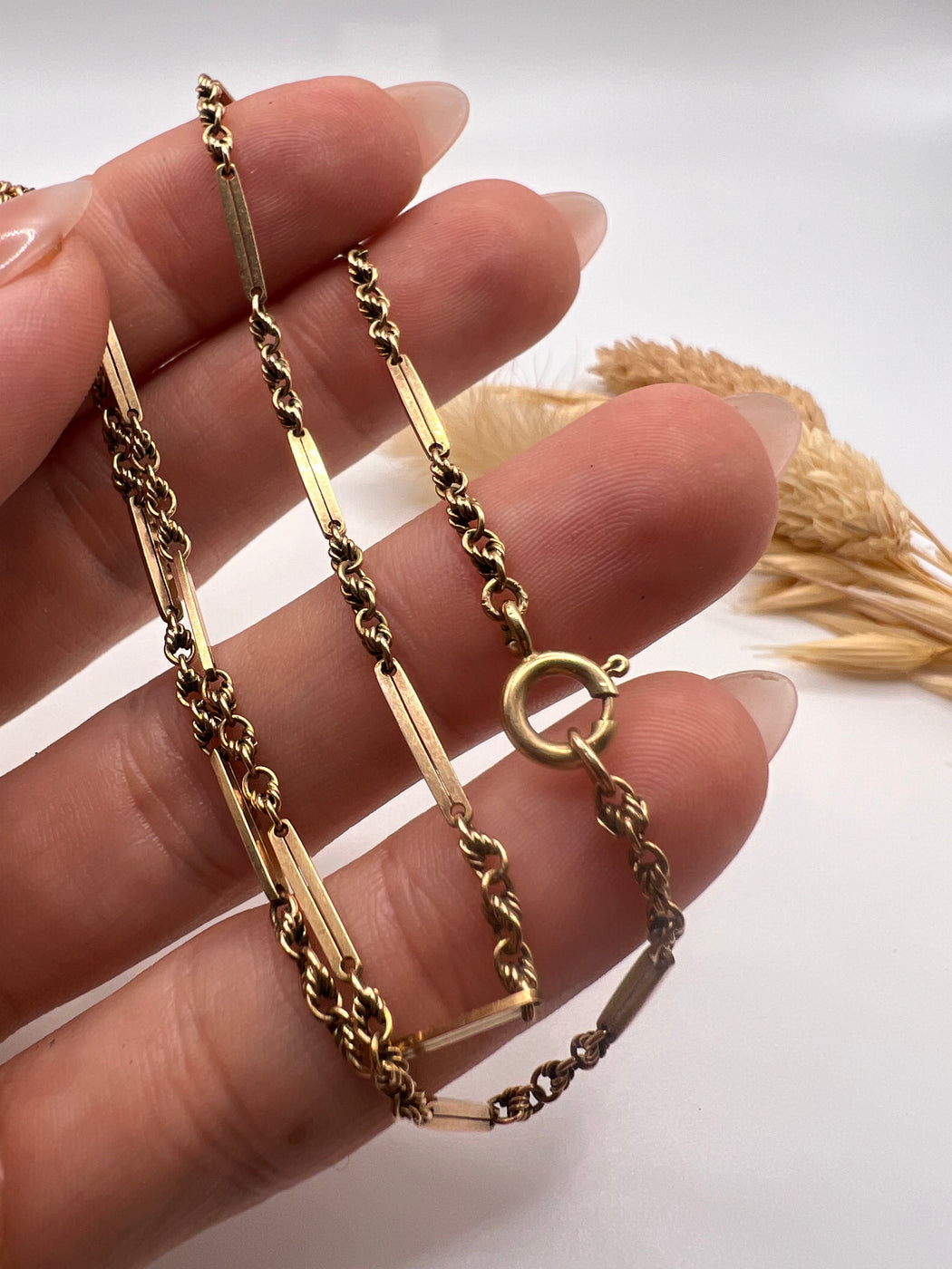 Antique Edwardian 9ct Baton And Lovers Knot Chain Necklace