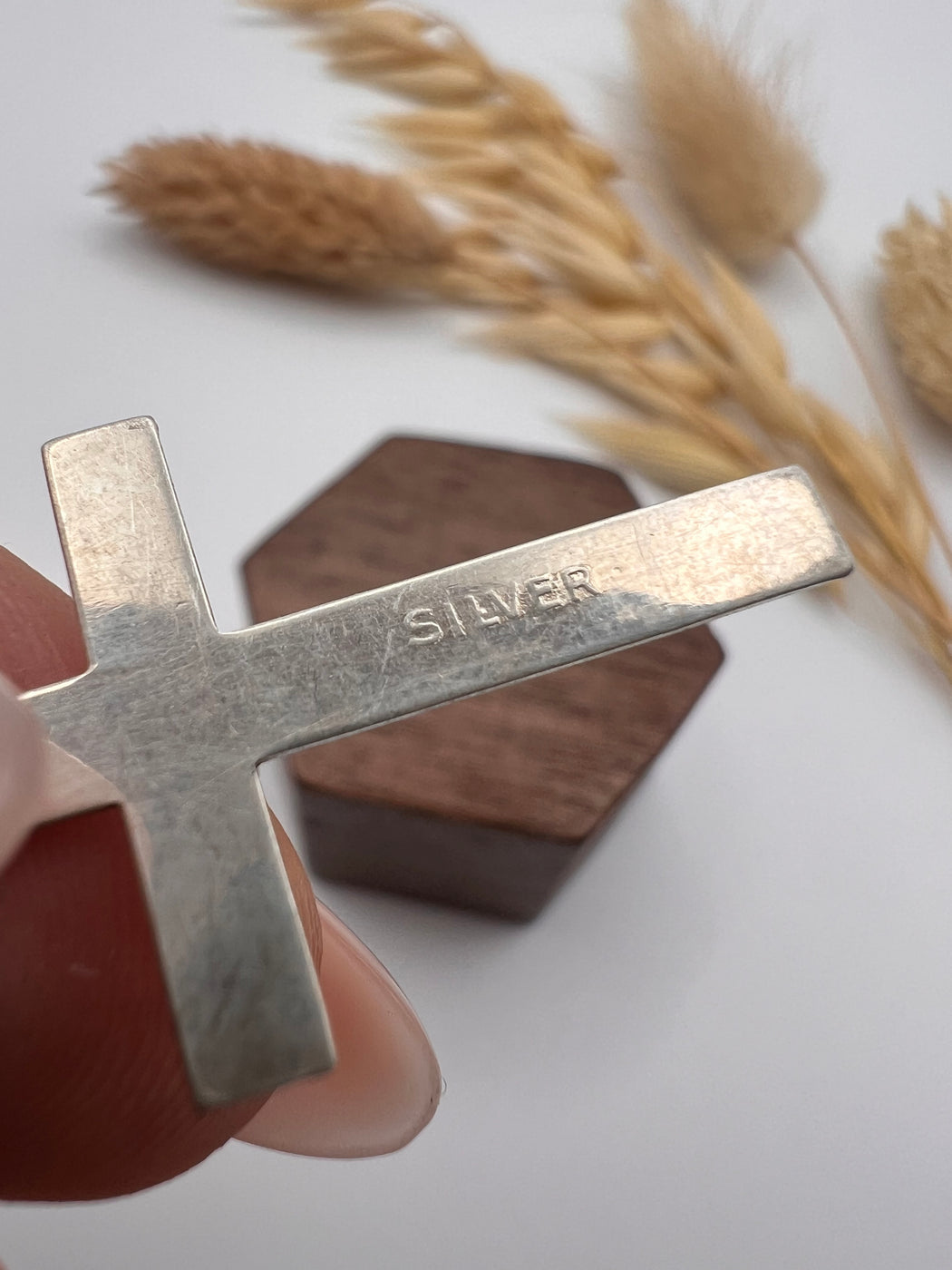 Vintage Etched Silver Cross Charm