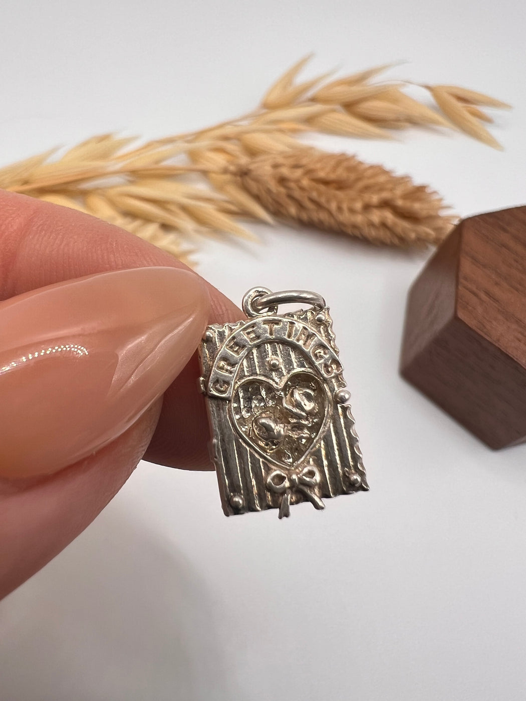 Vintage Silver Articulated Greetings Love Charm