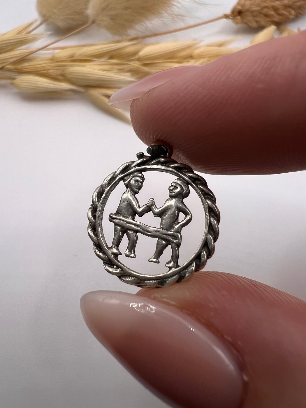 Vintage Silver Zodiac Gemini Twins Charm