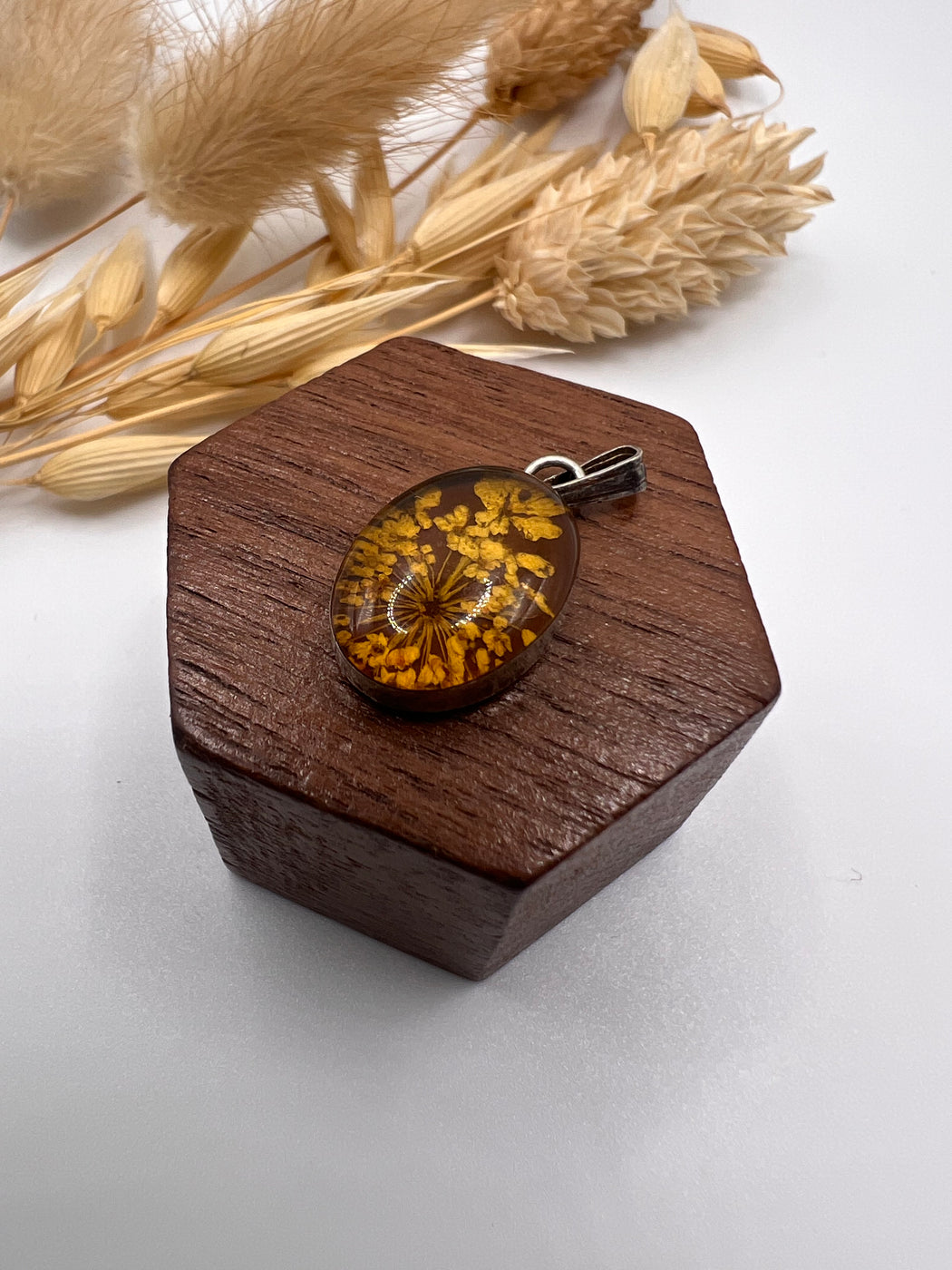 Vintage Silver Mount Pressed Wild Flowers Pendant