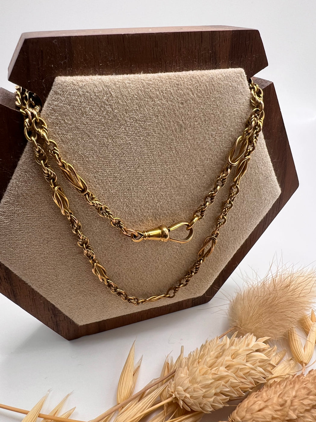Antique Reef And Lovers Knot Fancy Link Albert Chain Necklace With Dog Clip