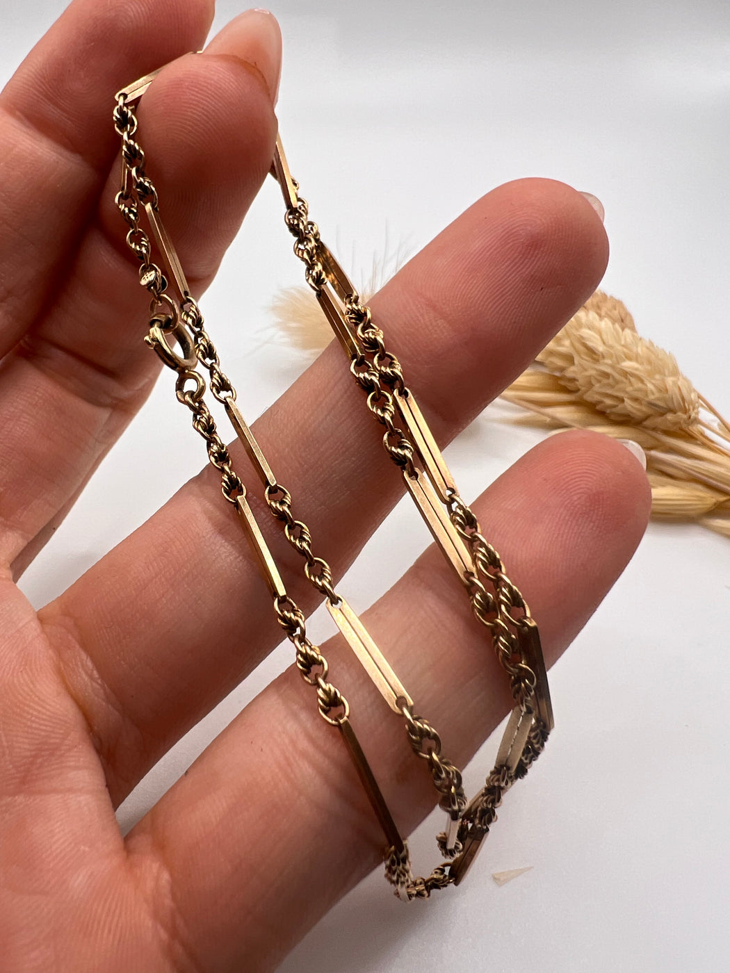 Antique Edwardian 9ct Baton And Lovers Knot Chain Necklace
