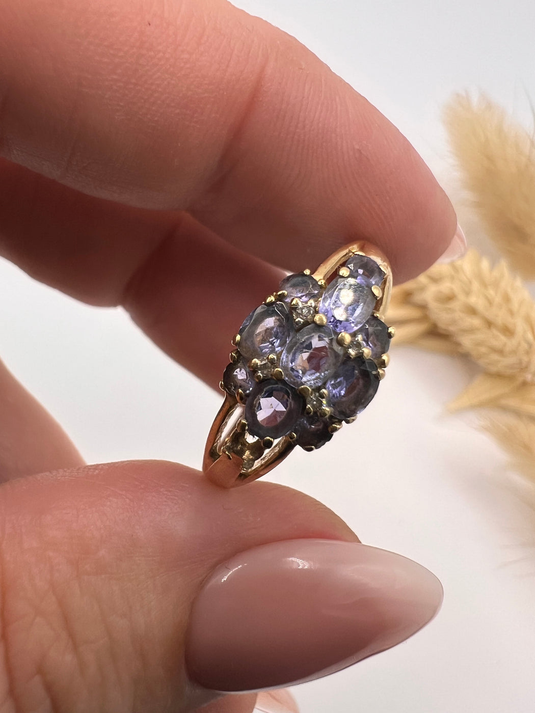 9ct Vintage Tanzanite and Diamond Cluster Ring