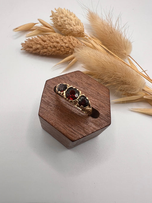 9ct Yellow Gold Garnet Trilogy Ring