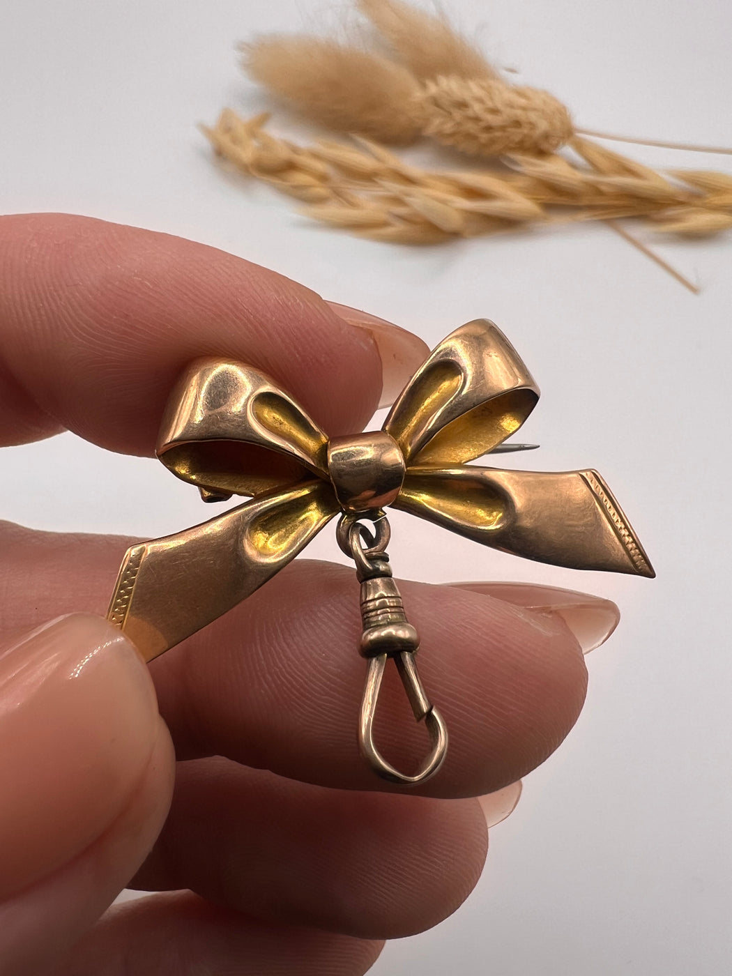 Antique Victorian 9ct Gold Bow Brooch With Dog Clip