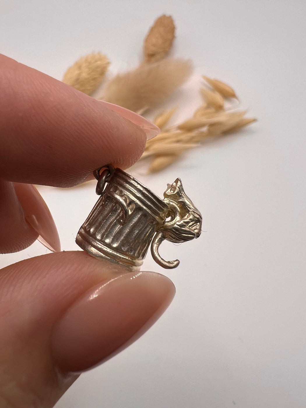Vintage Articulated Silver Cat In A Dustbin Charm