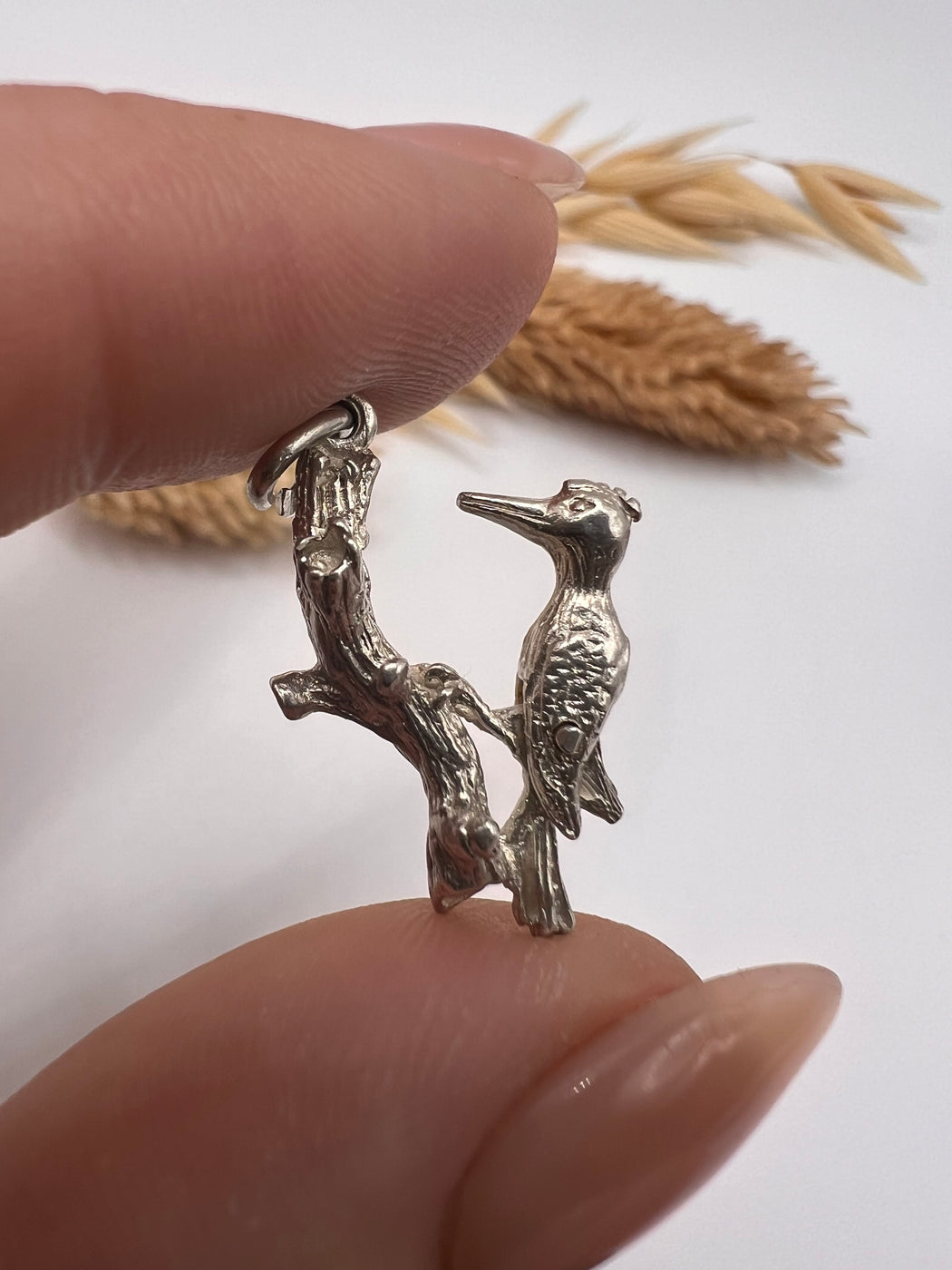 Vintage Silver Articulated Woodpecker Charm