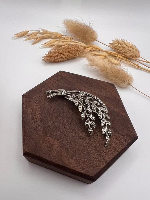 Vintage Silver Marcasites Leaf Brooch