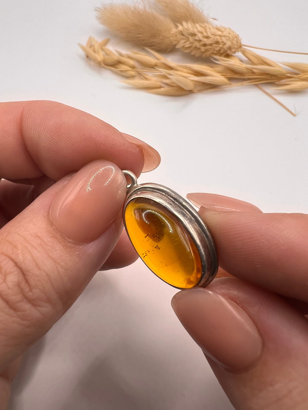 Vintage Silver And Amber Pendant