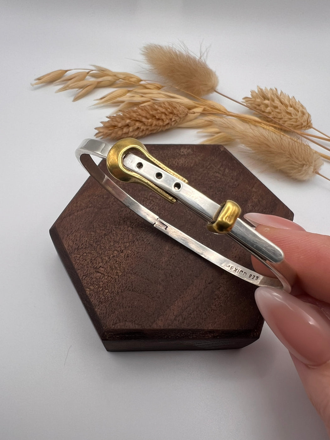 Vintage 925 Mexico Silver And Brass Buckle Bangle