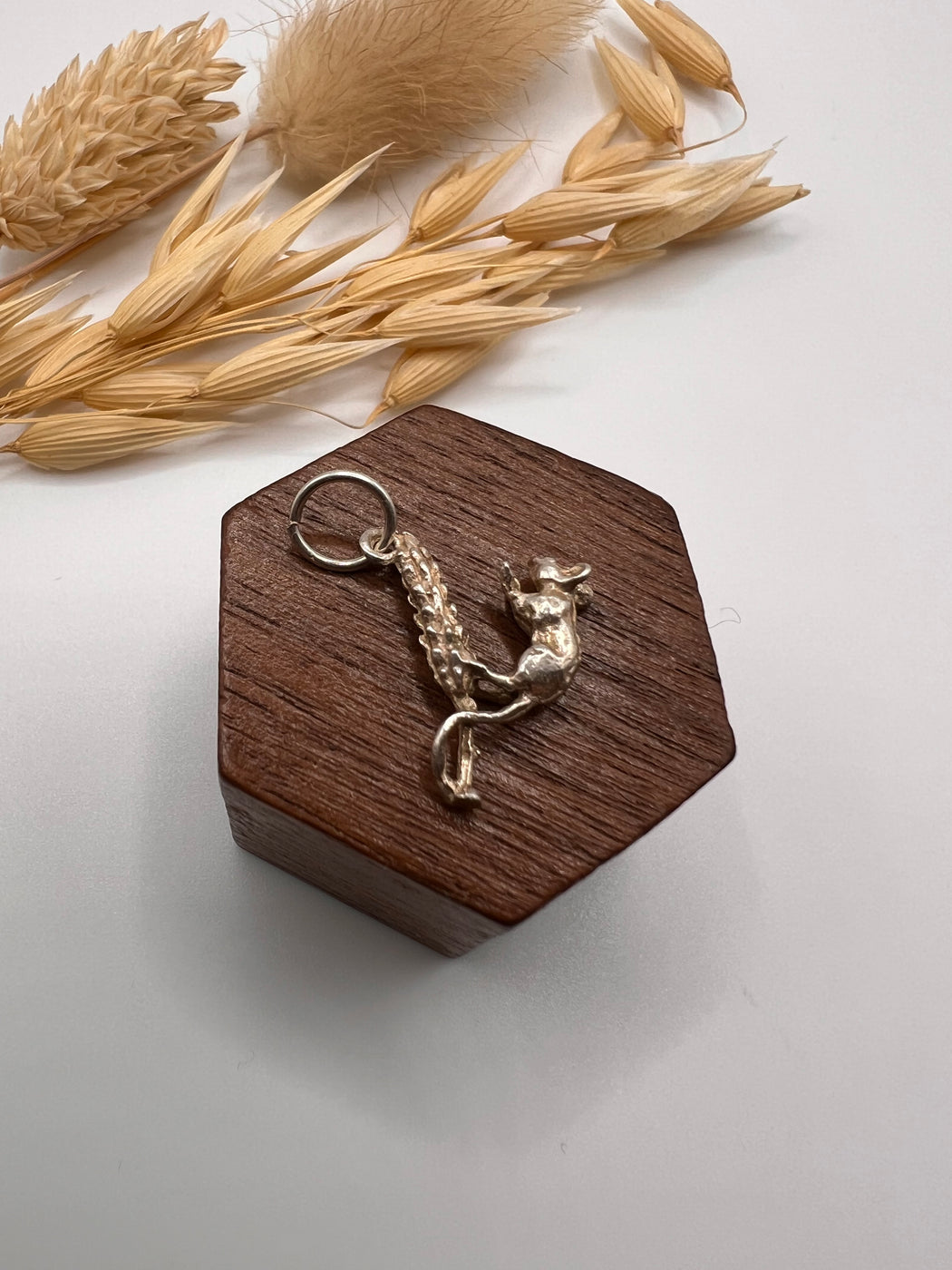 Vintage Silver Mouse On Wheat Sheath Charm