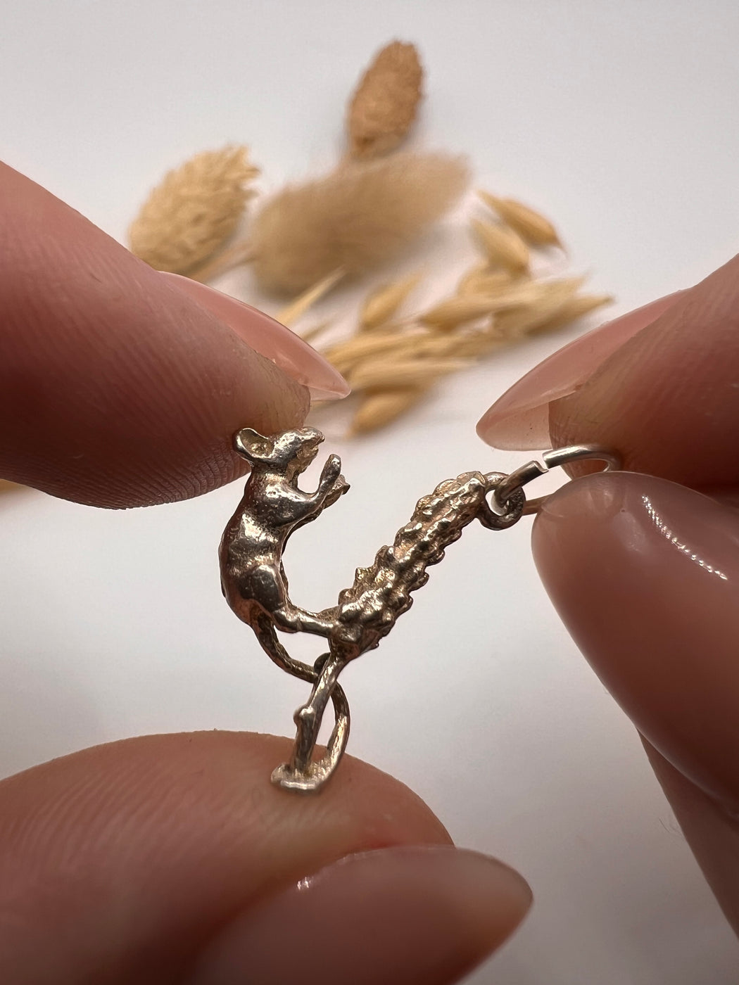 Vintage Silver Mouse On Wheat Sheath Charm