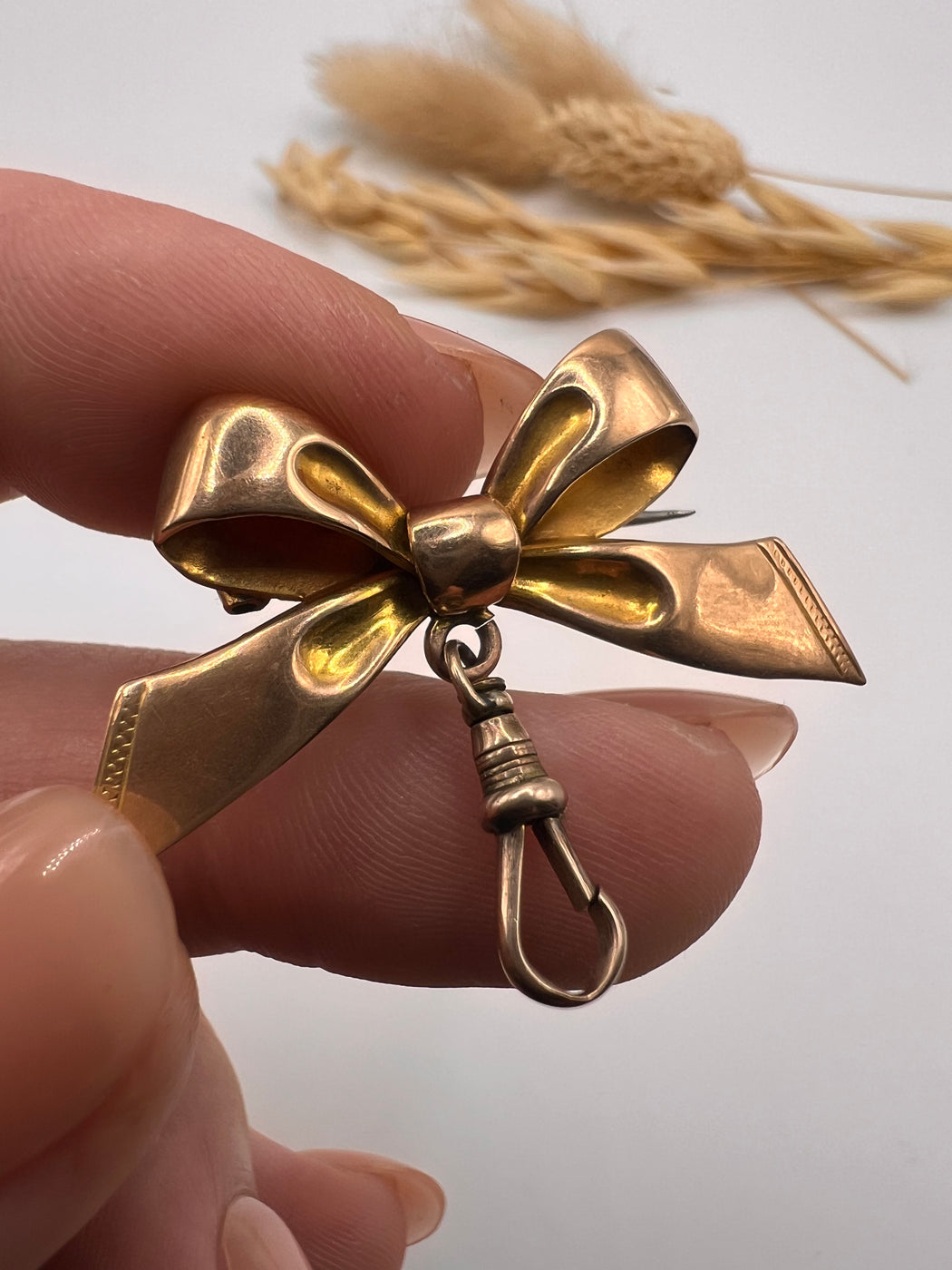 Antique Victorian 9ct Gold Bow Brooch With Dog Clip