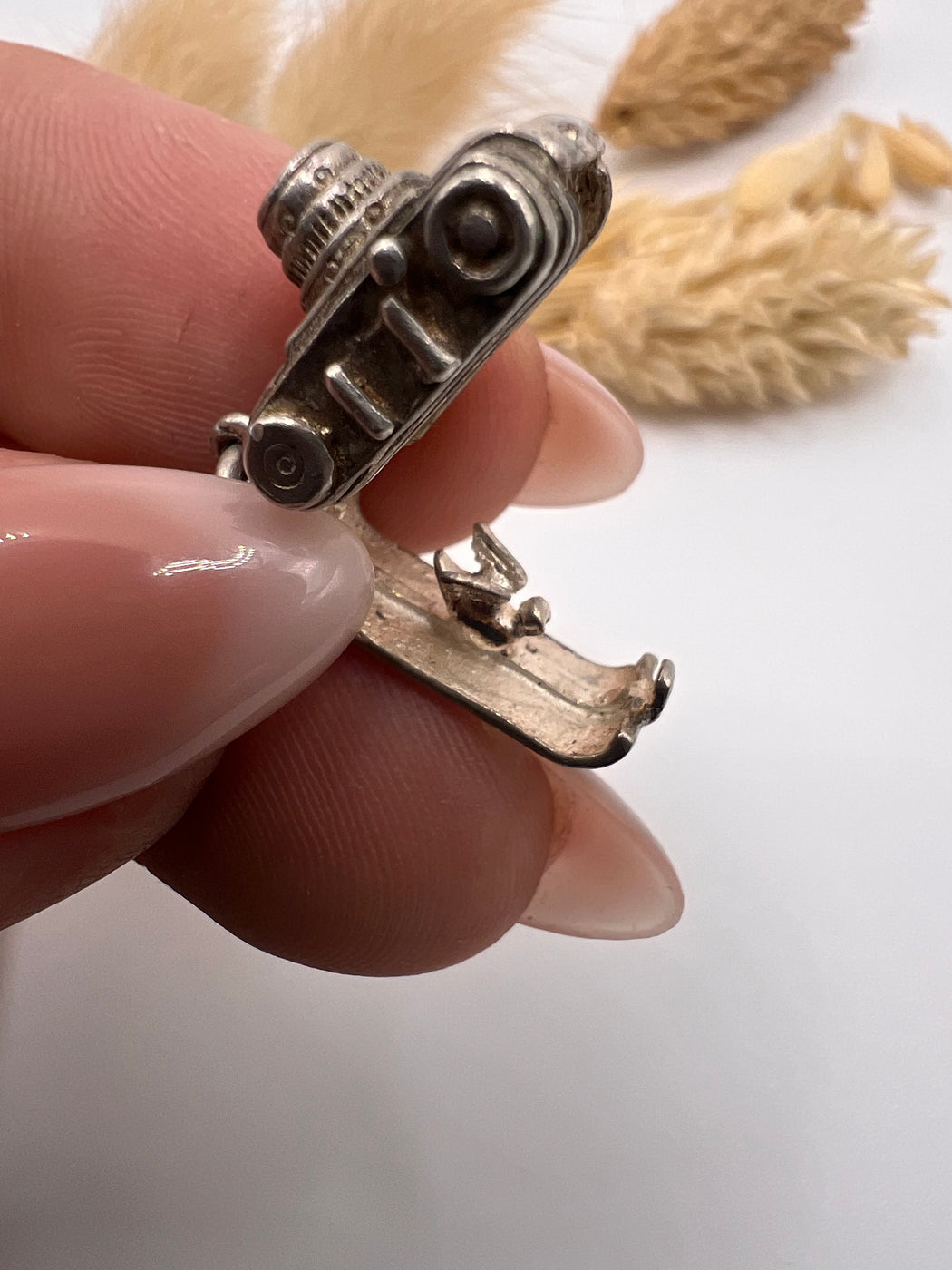 Vintage Silver Articulated Bird In Camera Charm