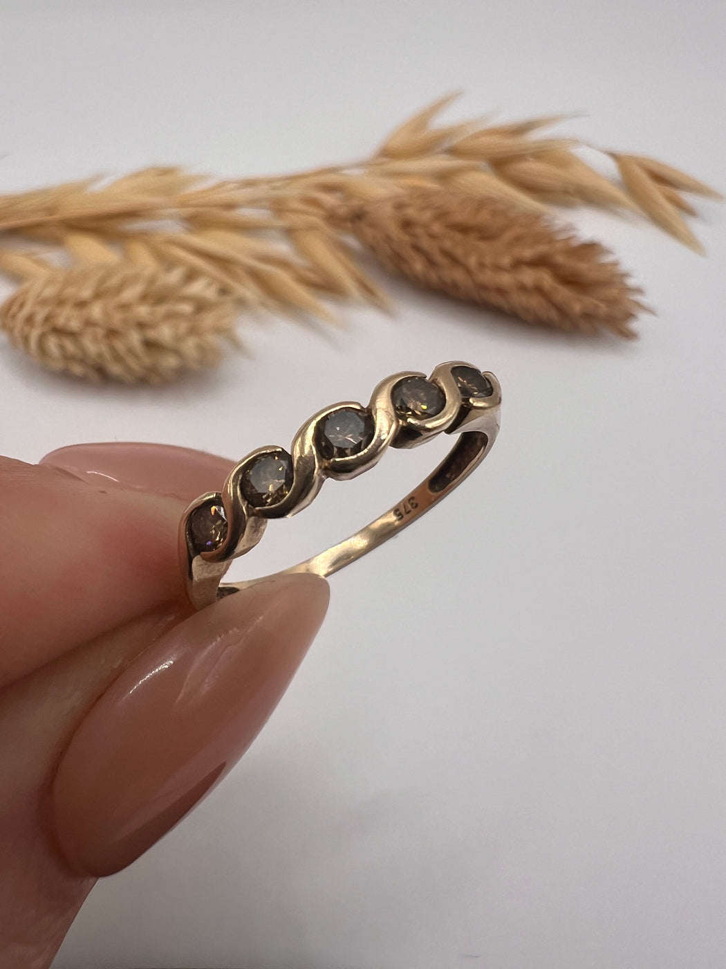 9ct Gold Champagne Diamond Wavy Ring