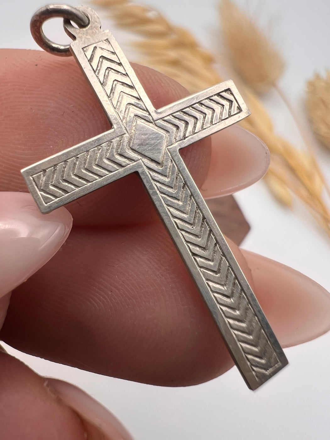 Vintage Etched Silver Cross Charm