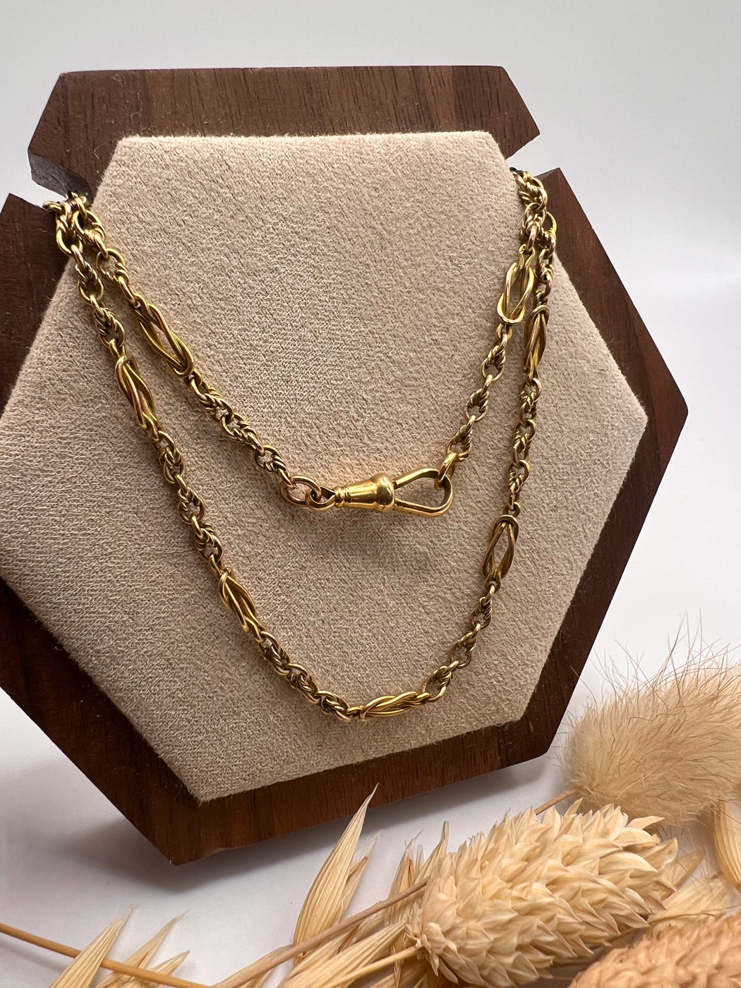 Antique Reef And Lovers Knot Fancy Link Albert Chain Necklace With Dog Clip
