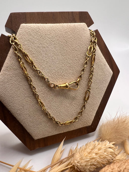 Antique Reef And Lovers Knot Fancy Link Albert Chain Necklace With Dog Clip