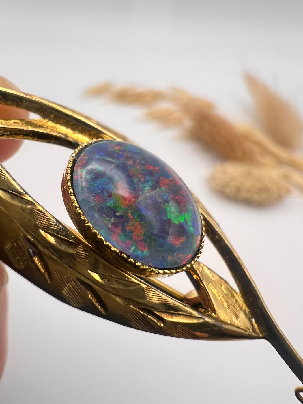 24ct Gold Plated Stirling Silver Australian Opal Brooch Pendant