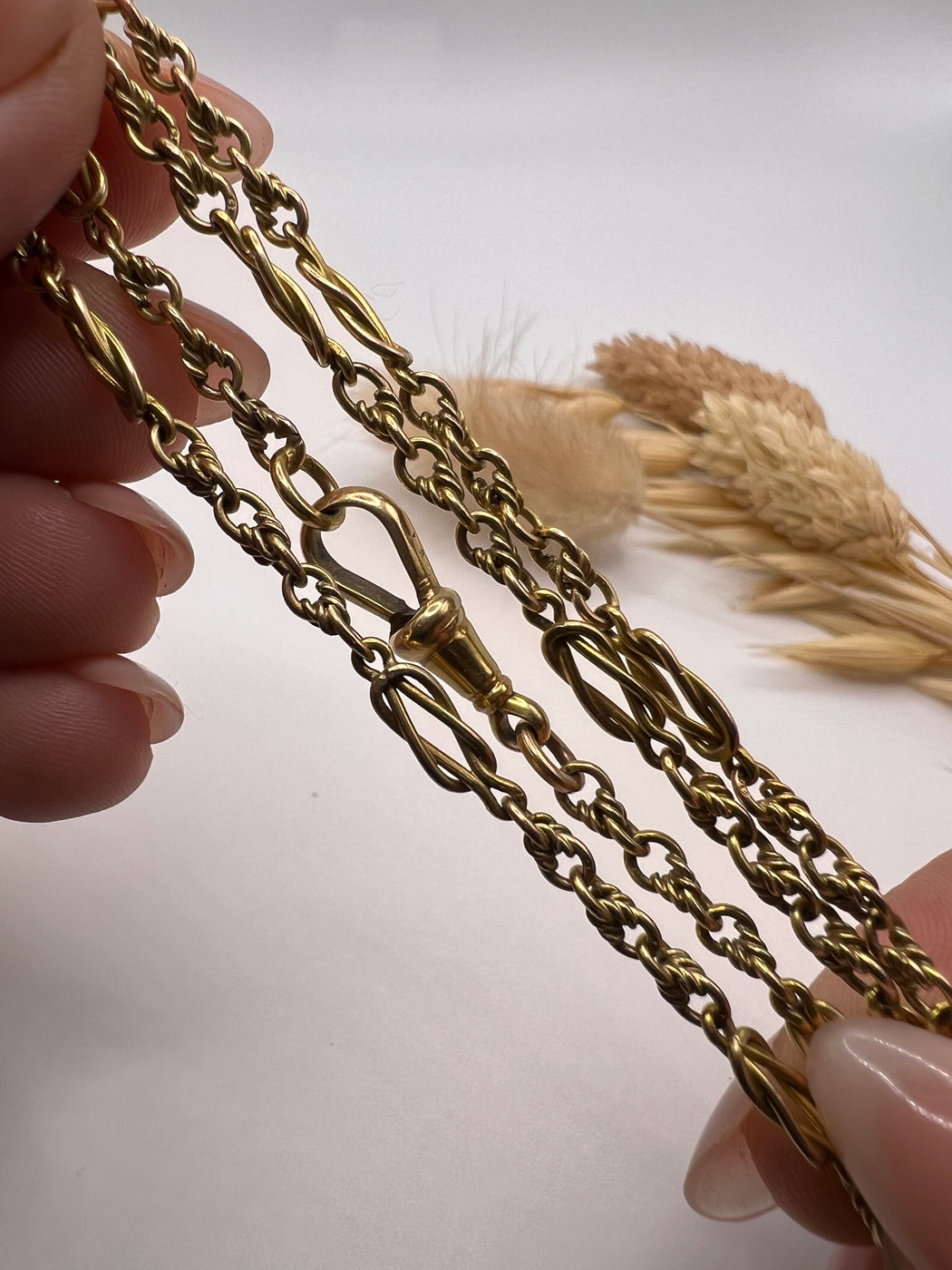 Antique Reef And Lovers Knot Fancy Link Albert Chain Necklace With Dog Clip