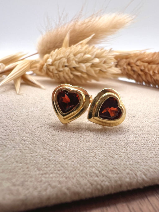 18ct Gold and Garnet Heart Earrings