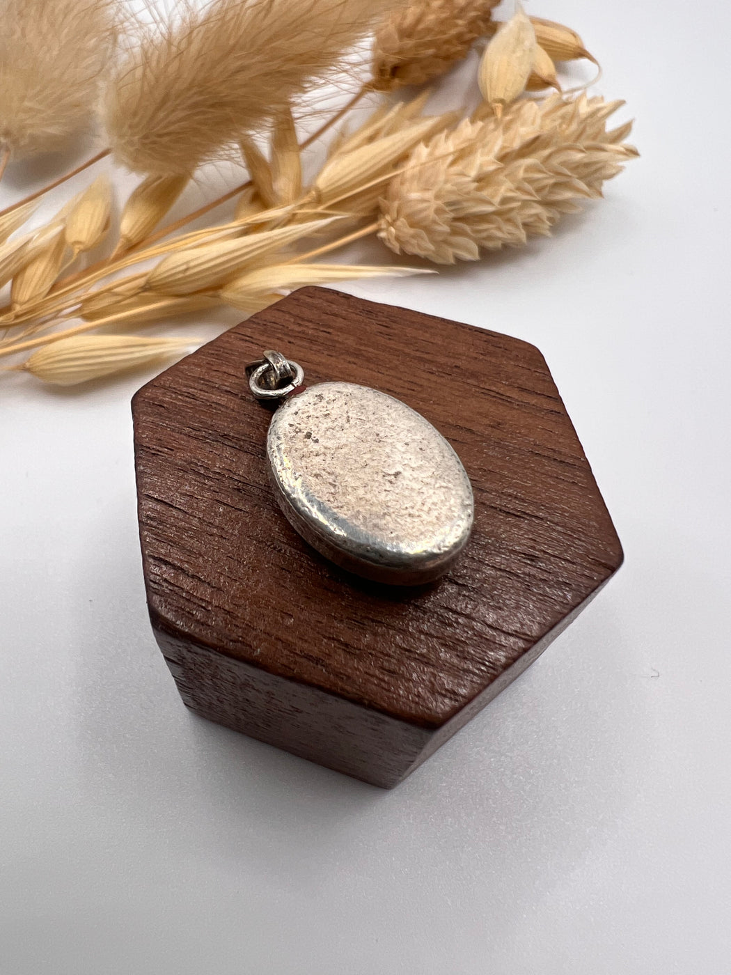 Vintage Silver Mount Pressed Wild Flowers Pendant