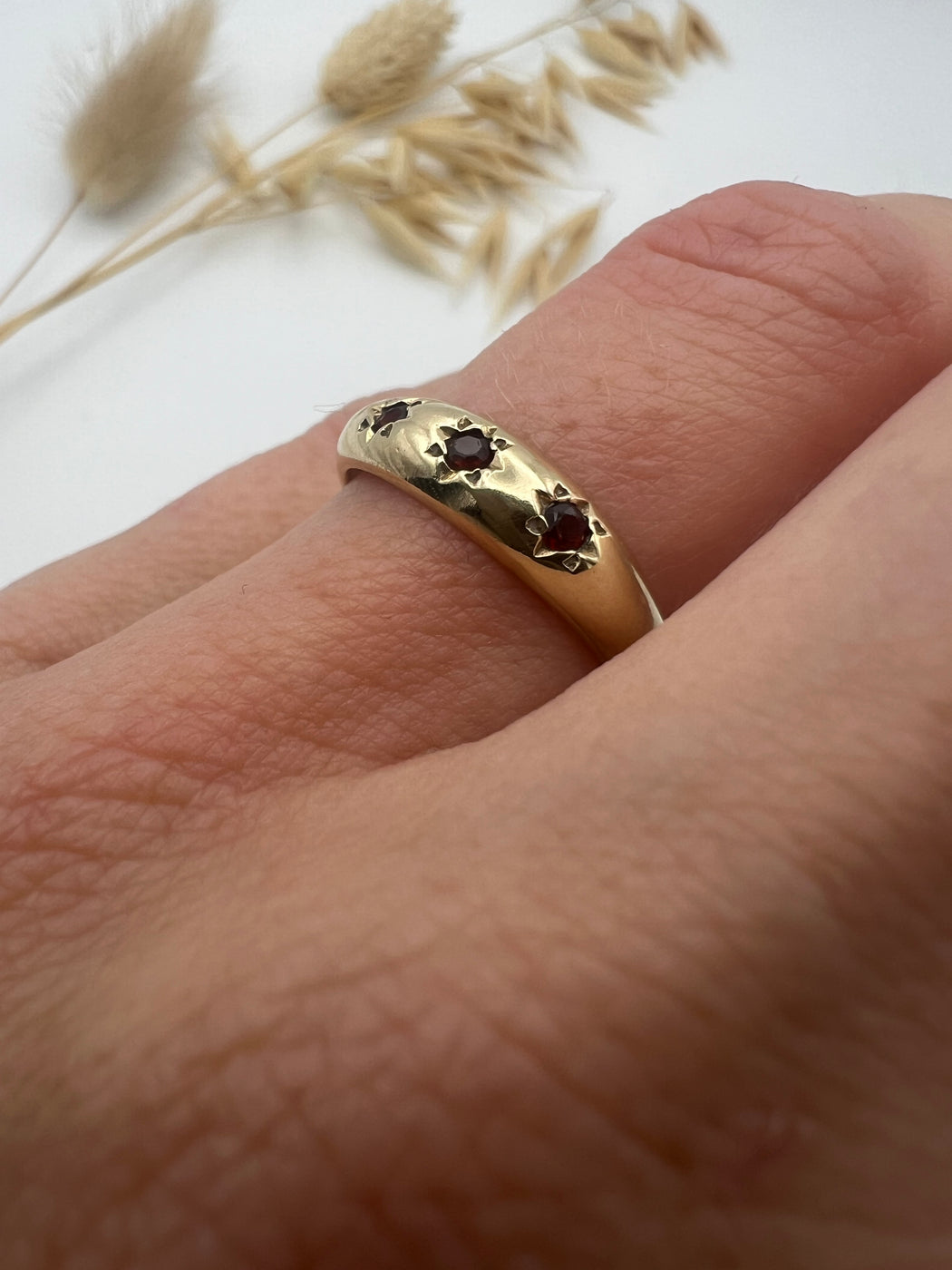 9ct Starburst Garnet Trilogy Gypsy Ring