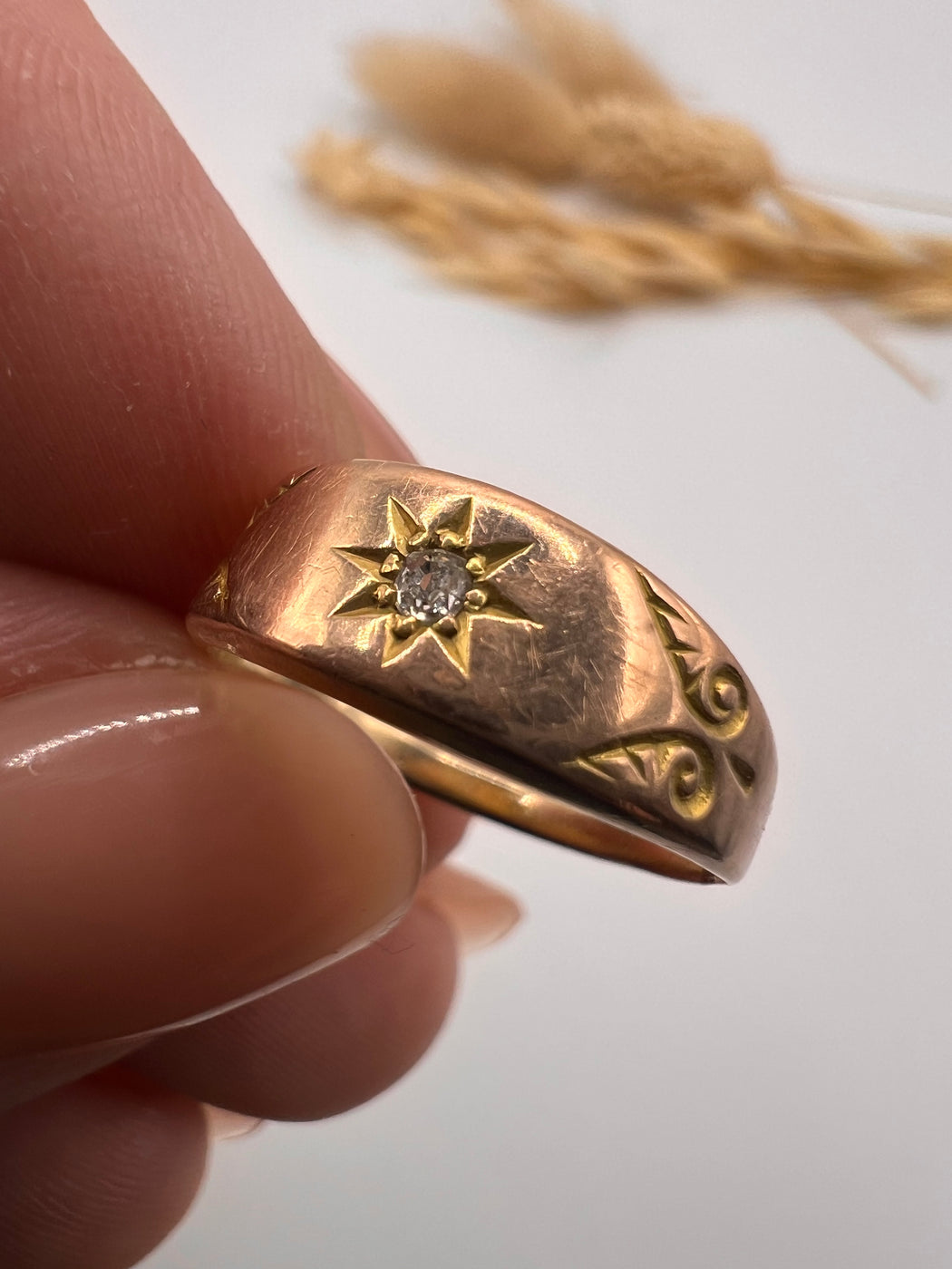 9ct Rose Gold Star Set Diamond Gypsy Ring
