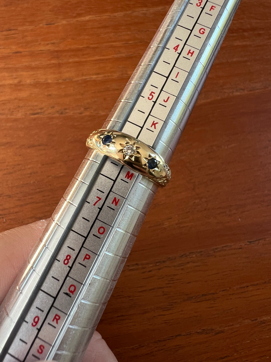 Sapphire And Diamond 9ct Gold Gypsy Ring Size L