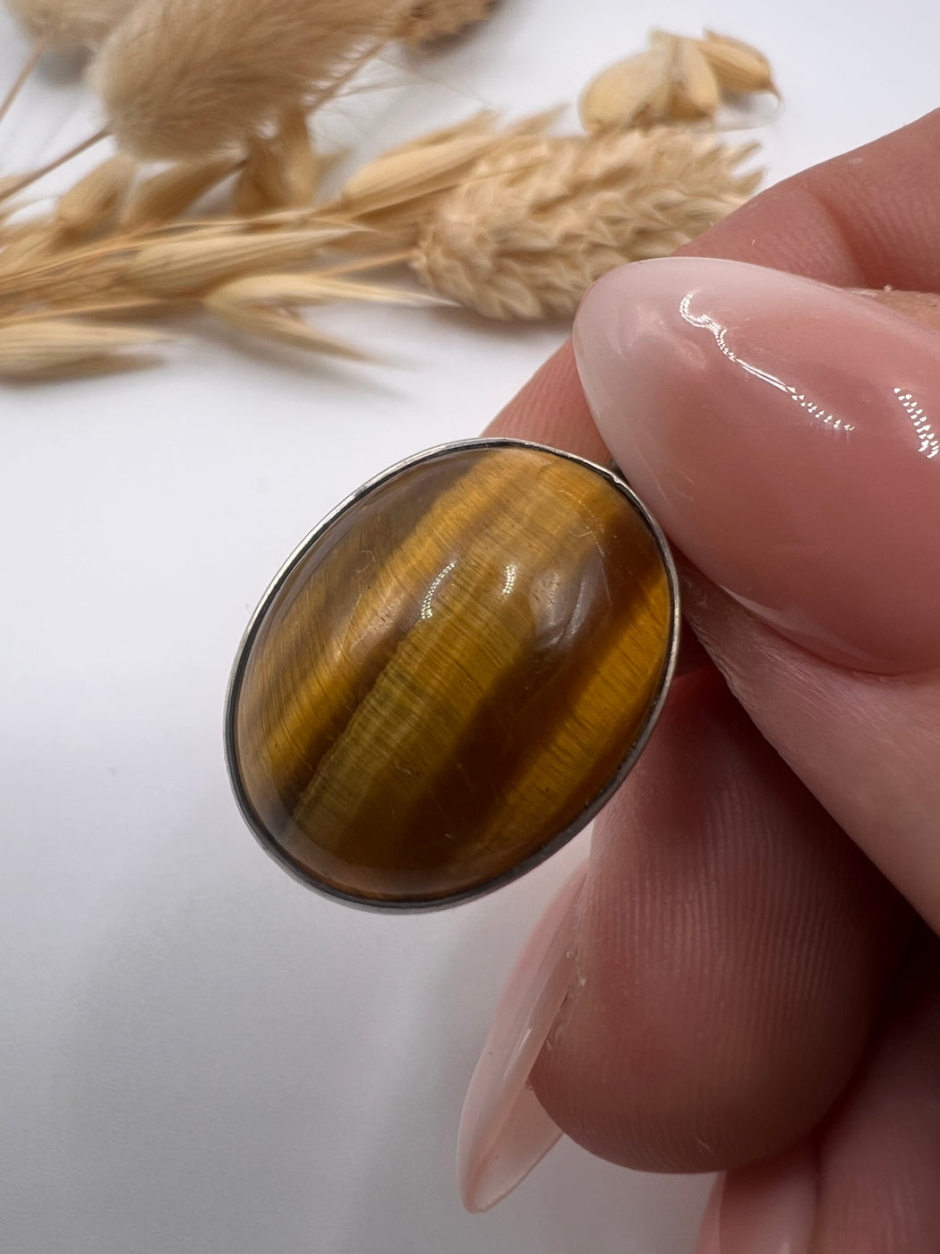 Vintage Silver Mounted Tigers Eye Cabochon Pendant