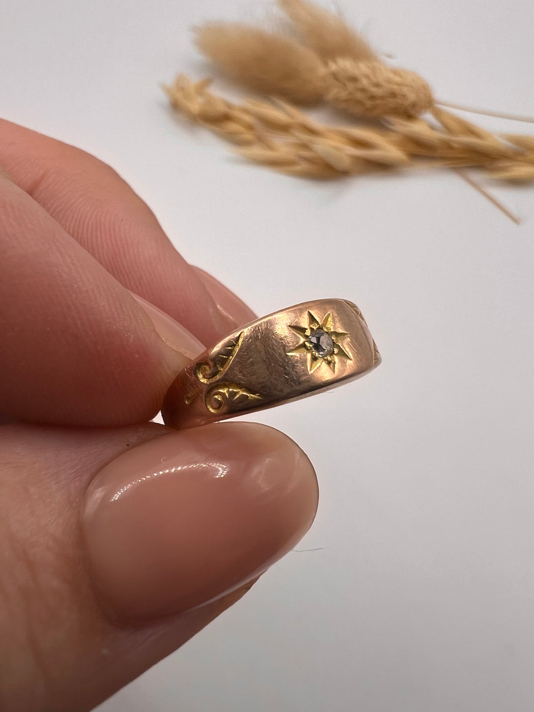 9ct Rose Gold Star Set Diamond Gypsy Ring
