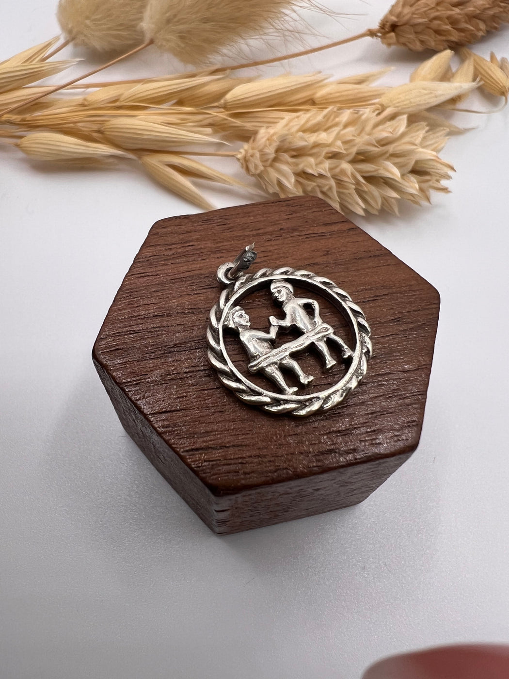 Vintage Silver Zodiac Gemini Twins Charm