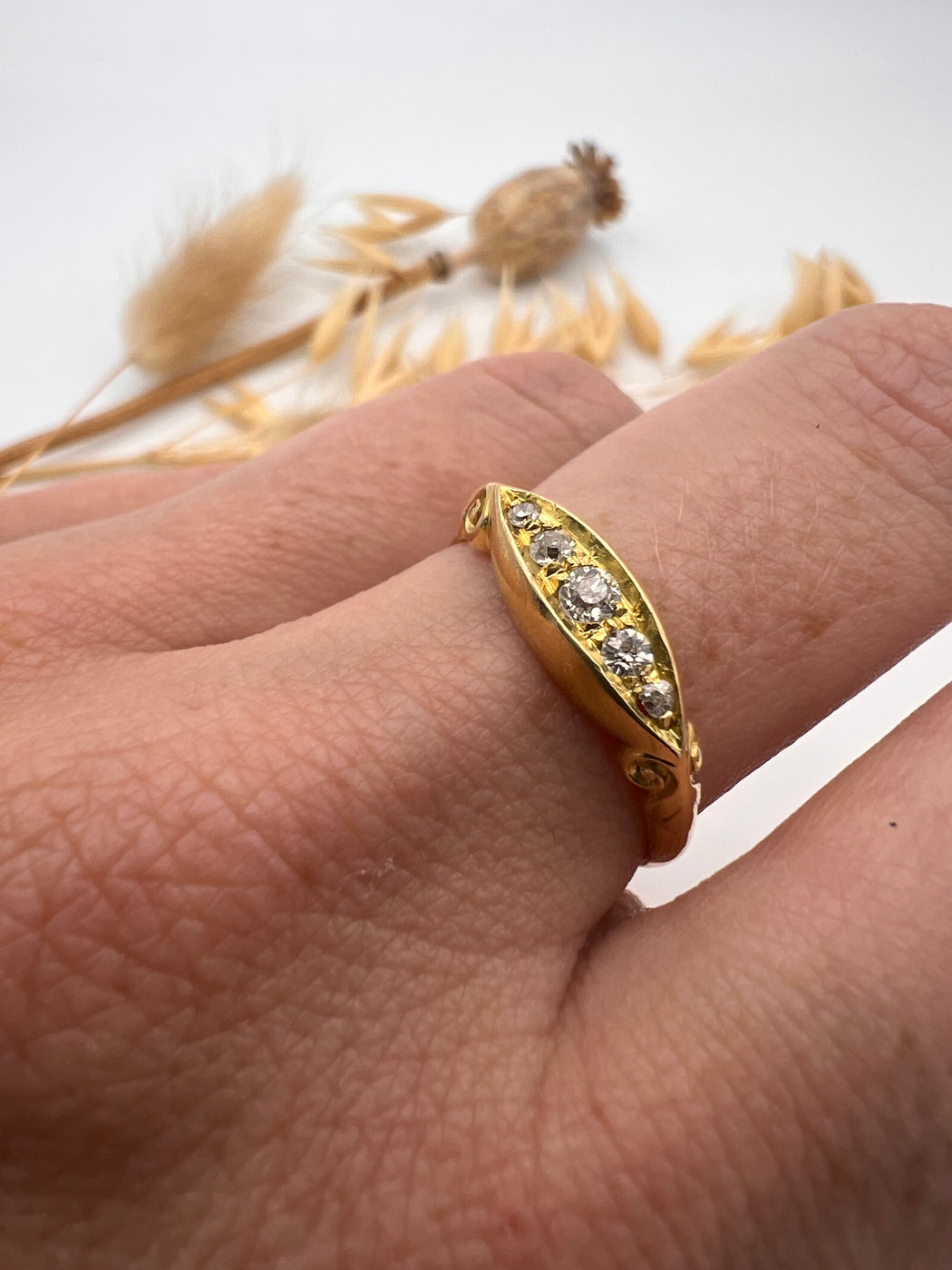 18ct Old Cut Diamond Boat Style Ring