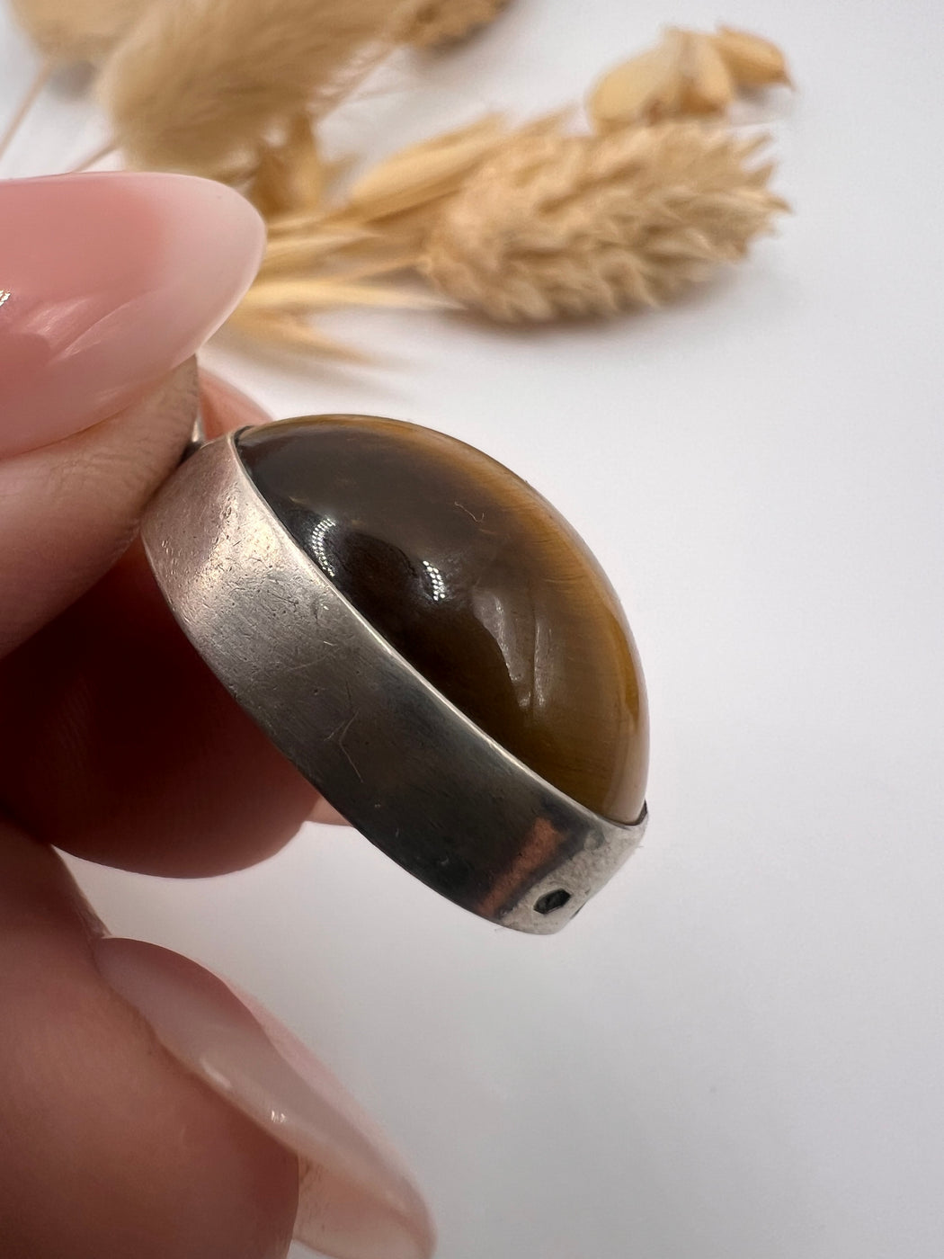 Vintage Silver Mounted Tigers Eye Cabochon Pendant