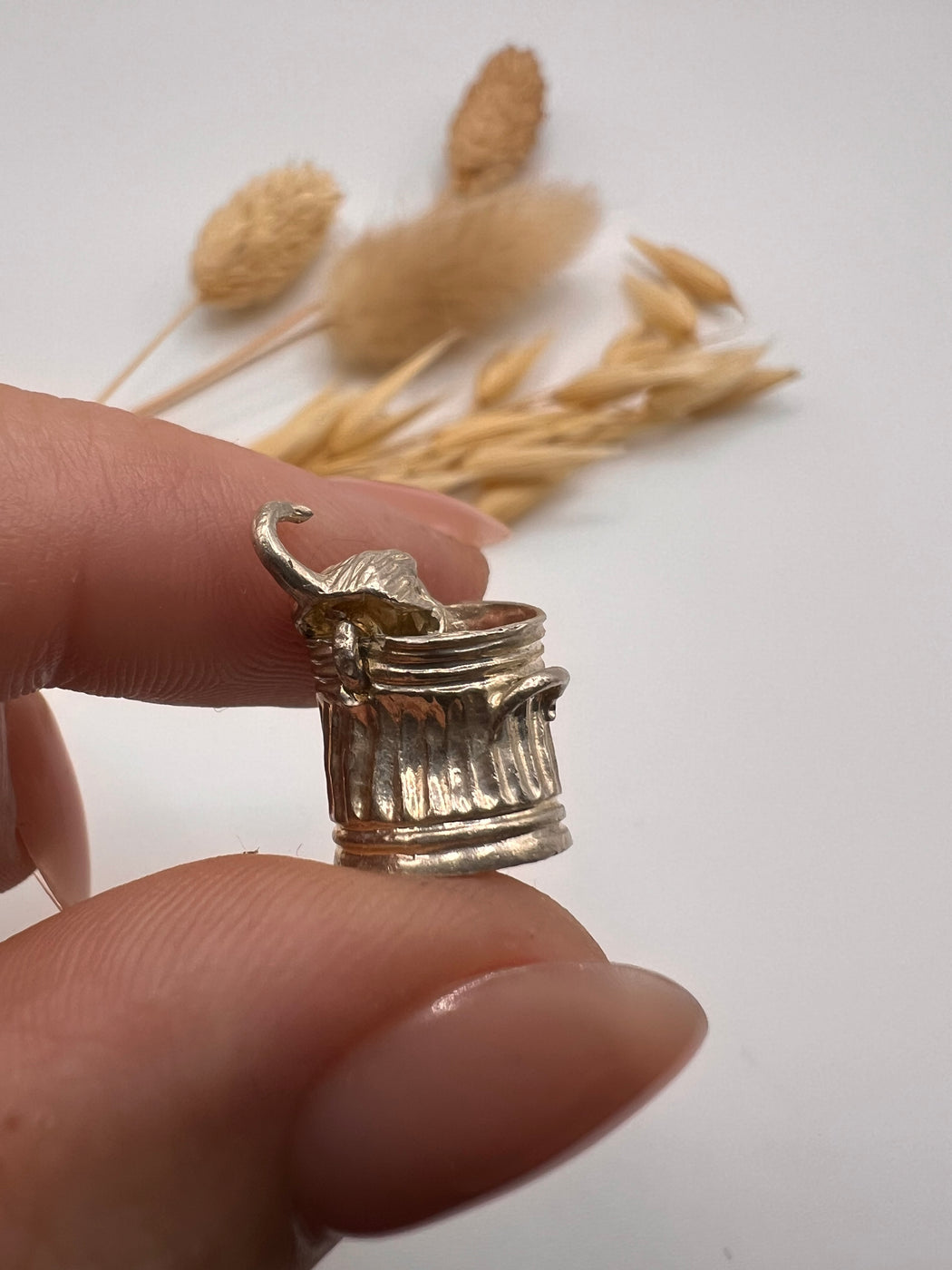 Vintage Articulated Silver Cat In A Dustbin Charm