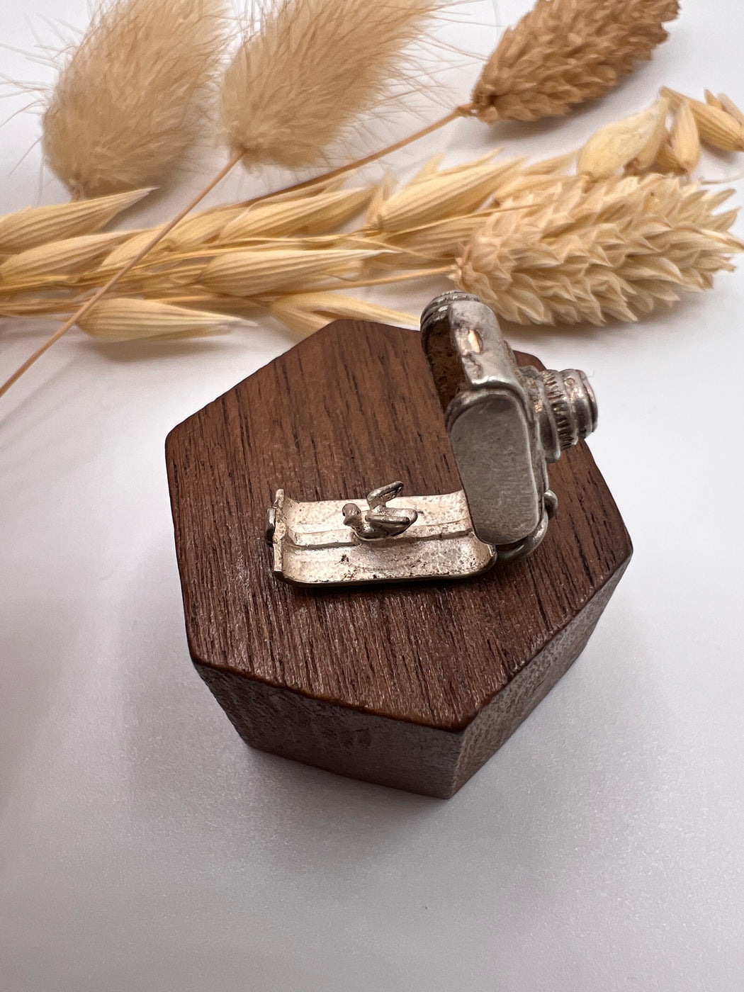 Vintage Silver Articulated Bird In Camera Charm