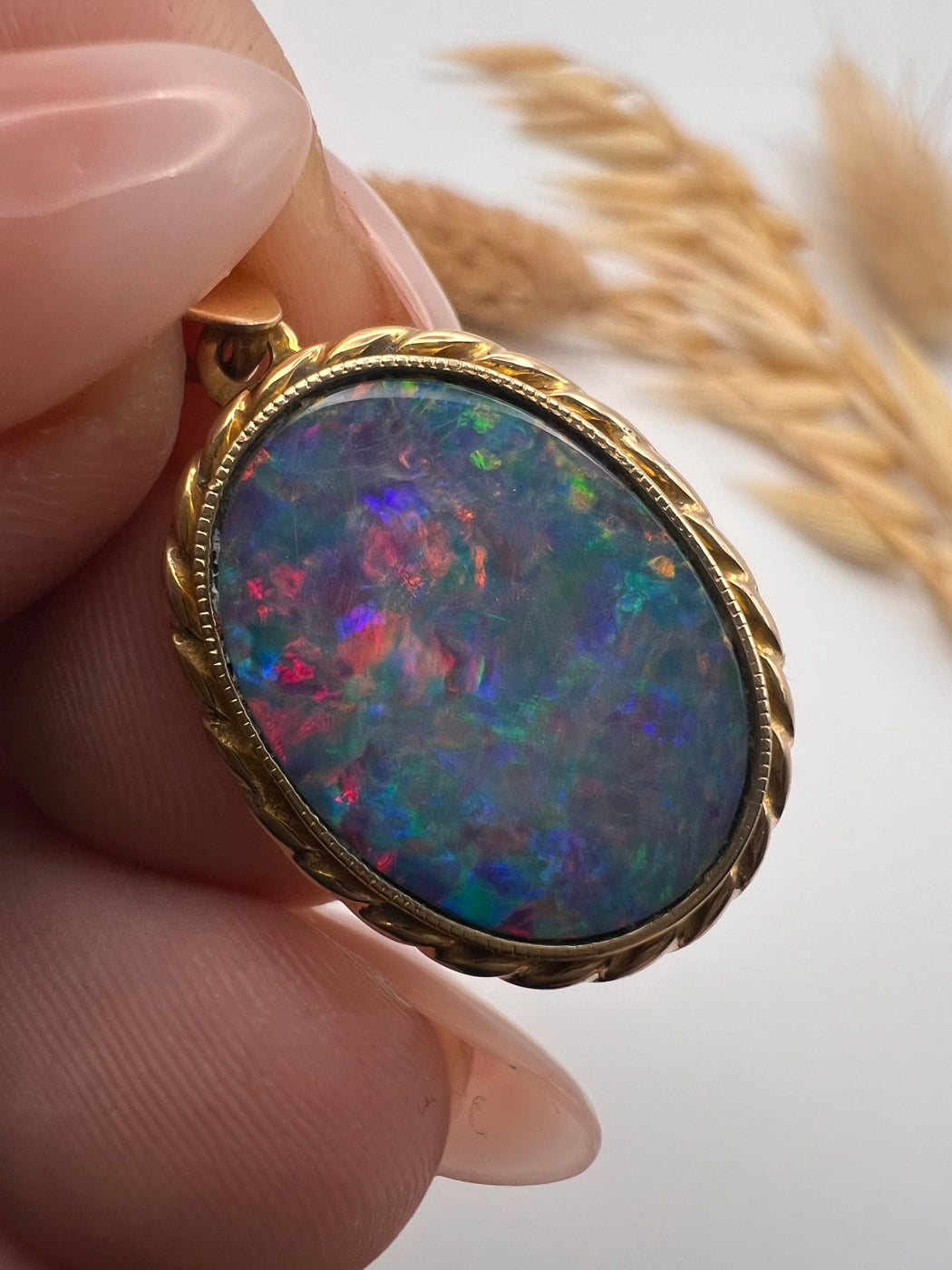 9ct Yellow Gold Australian Black Opal Pendant