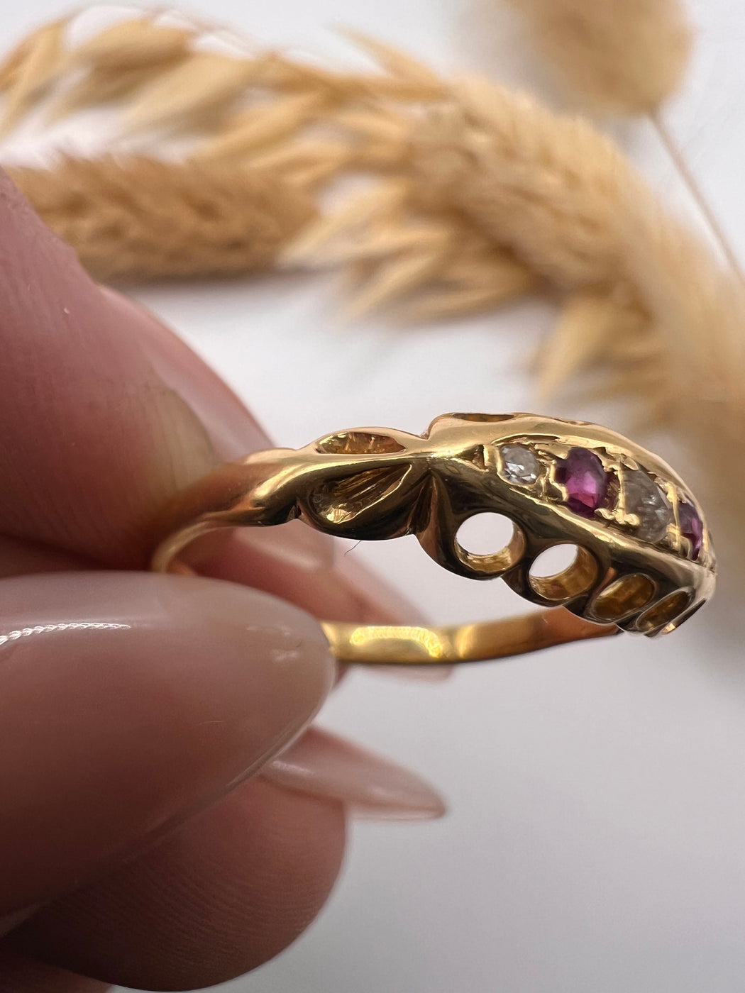 Antique 18ct Ruby And Diamond Boat Ring