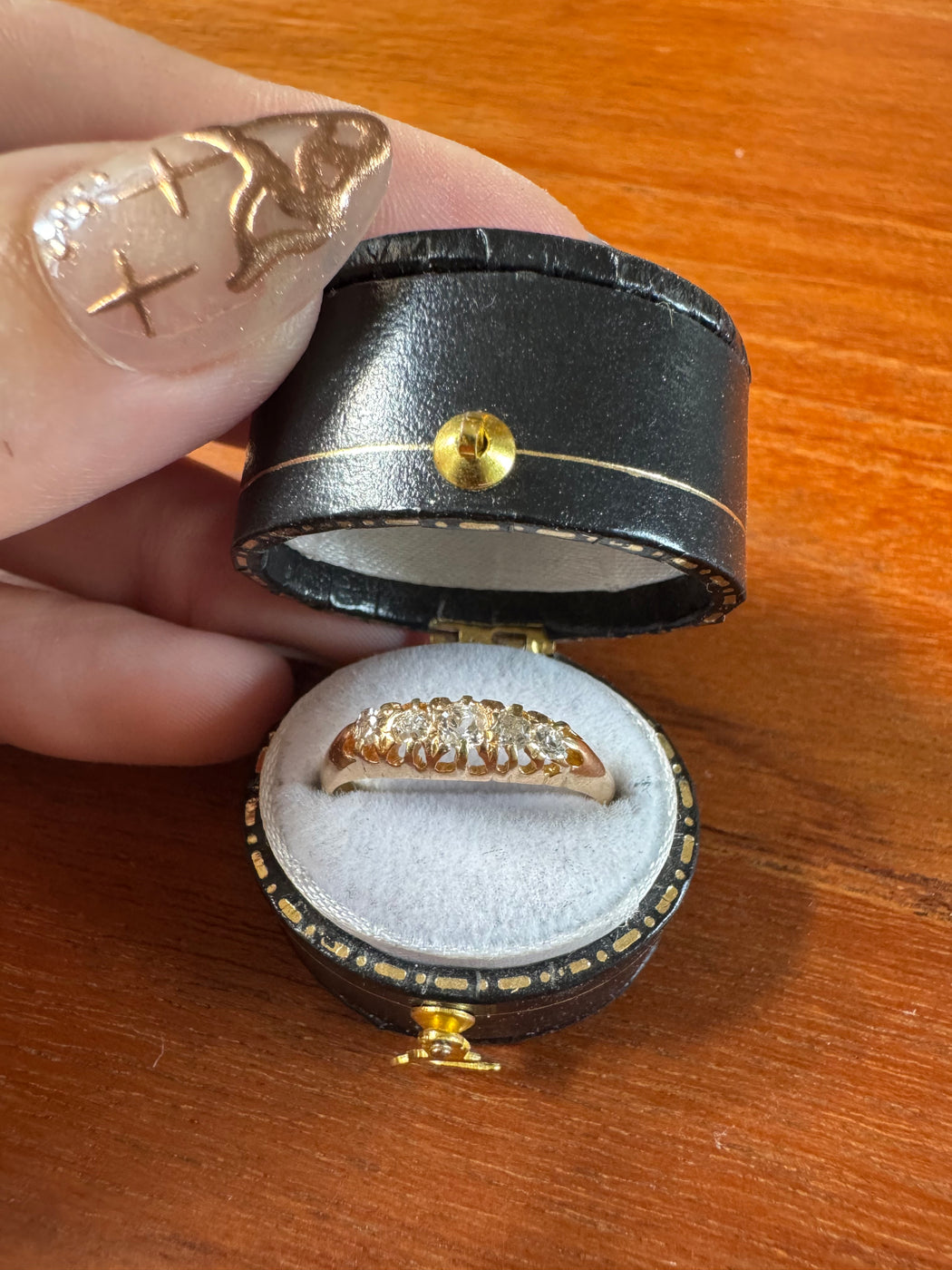 Antique 18ct Yellow Gold Boat Style Diamond Ring Size N