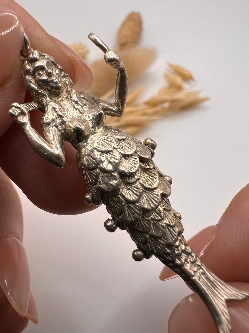 Rare Large Vintage Articulated Silver Mermaid Pendant
