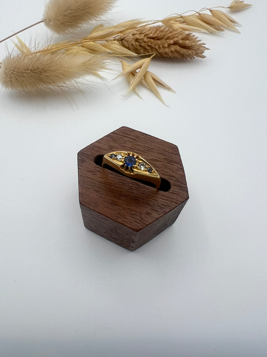 18ct Gold Sapphire and Old Cut Diamond Ring